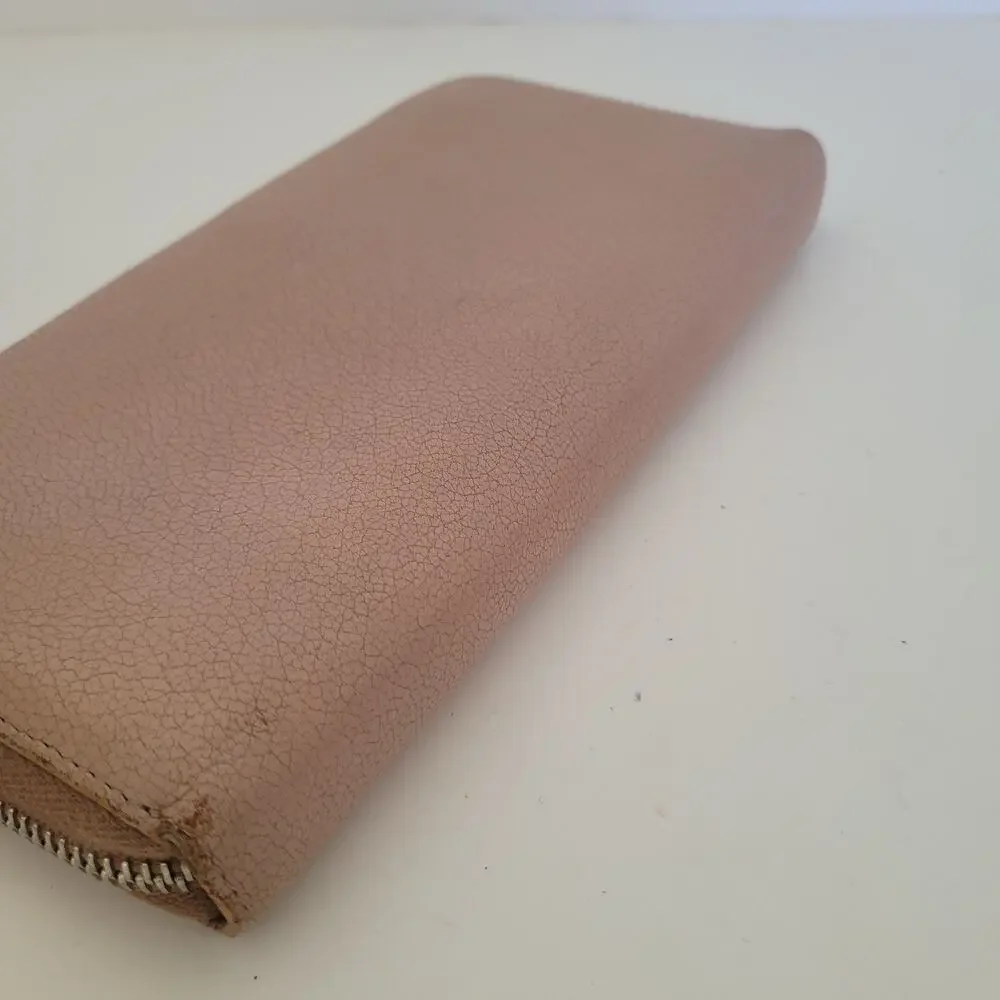 MIU MIU Beige Pink Leather Zip Long Wallet‎ Clutch Logo Accordion Large Bow